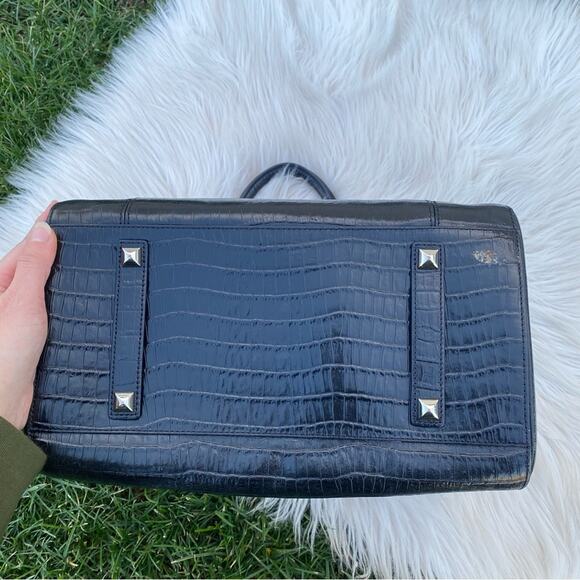 Henri Bendel Black Croc Print Leather Satchel - Picture 5 of 14